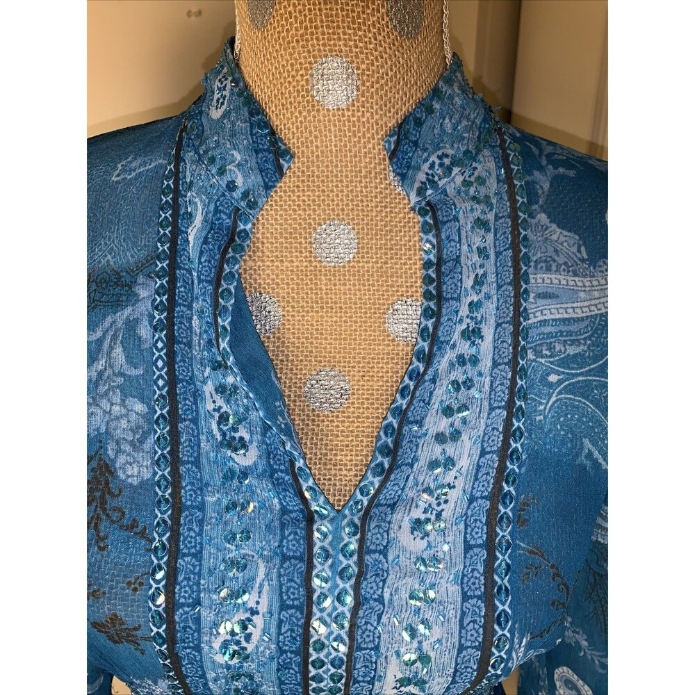 Vtg Whimsigoth Y2K Fairy Blouse Bell Sleeves Sheer Beaded Boho Witchy Ethereal M - Picture 2 of 16